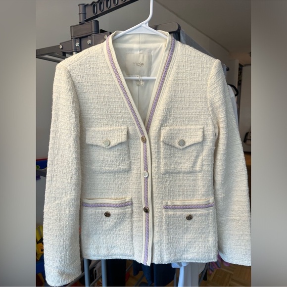 💕x2HP💕Maje Vivossa tweed jacket in blanc and purple trim - Picture 4 of 7